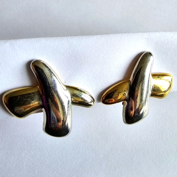 Vintage X earrings clip on gold and silver tone alphabet monogram letter - Picture 1 of 11